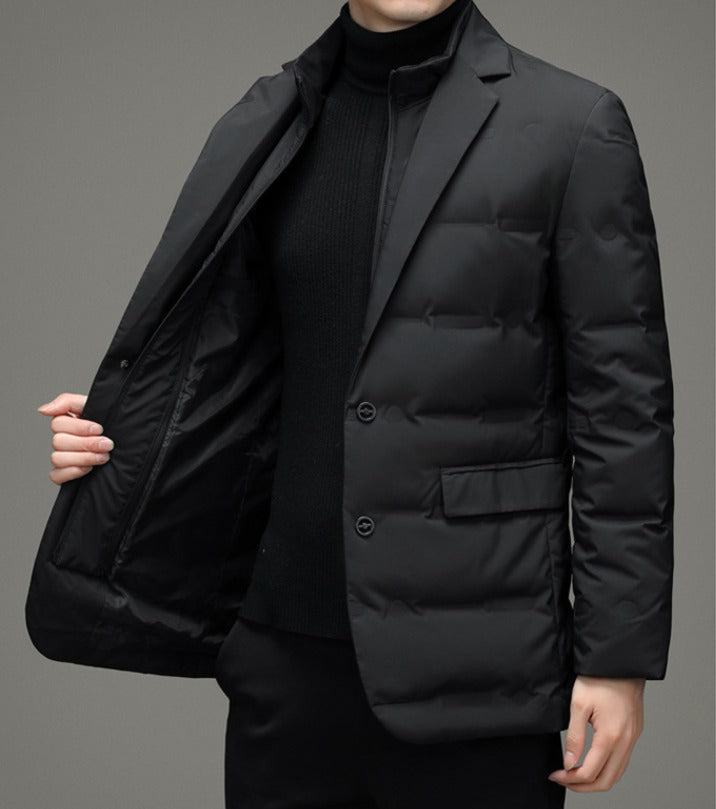Vanguard Men's Winter Jacket — Waterproof. Down-Filled. Boardroom-Ready..
